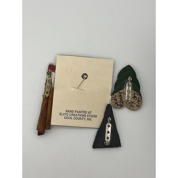 4 Pc Lot Christmas Holiday Brooches Hand Painted Snowman Christmas Trees Santa - Picture 6 of 8